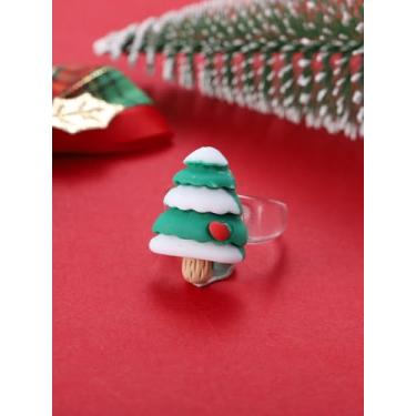 Imagem de Conjunto de 4 anéis de Natal, boneco de neve, urso e árvore de Natal, conjunto de anéis de dedo midi, acessórios de bijuteria de fantasia de festa