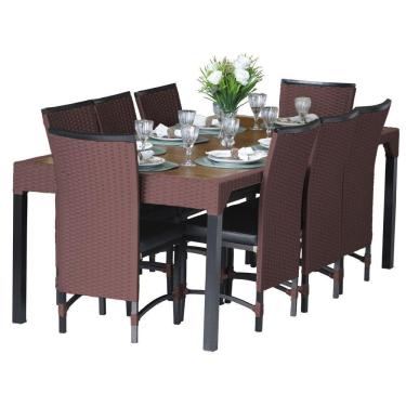 Imagem de 8 Cadeiras Cannes Corda Náutica E Mesa Com Tampo - Trama Marrom