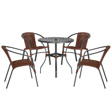 Imagem de 04 Cadeiras Floripa E Mesa Roma 100cm Preta Trama Original Marrom