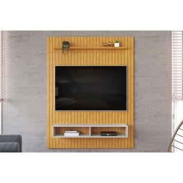 Imagem de Painel Quarto P- Tv Até 55 Pol Aston Ripado C- 1 Prateleira E 2 Nichos 134x168cm Cedro-bali - Dj Móveis