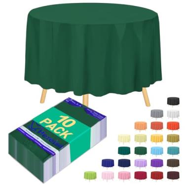 Imagem de Hereisa Toalha de mesa de plástico descartável verde escuro 203 cm [pacote com 10] - Artigos de festa à prova d'água a granel, fácil limpeza