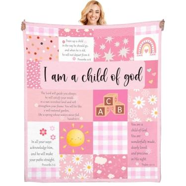 Imagem de Riletese Presentes de batismo para meninas, presentes de batismo para meninas 101,6 x 127 cm, cobertor cristão bíblia religiosa, afilhada, presentes de bebê católico, cobertores