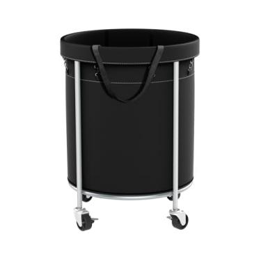 Imagem de Aduanbang Cesto de lavanderia de 170 l com rodas, cesto de rodinhas com bolsa removível e estrutura de aço, carrinho de lavanderia redondo com 4 rodízios e 2 freios, ideal para quarto, banheiro e