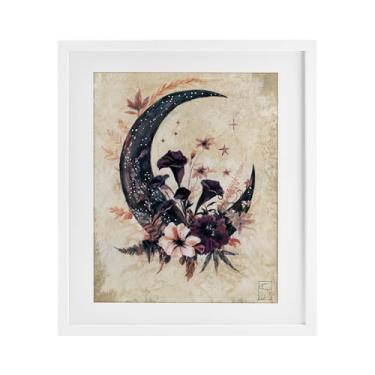 Imagem de Stupell Industries Lua vintage e estampa emoldurada branca floral sob vidro, design de Sara Culpepper, 40,6 x 33,5 cm