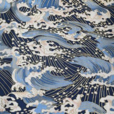 Imagem de Tecido Onda do Mar, Tecido de Algodão Azul Japonês 160 GSM Gold Hot Stamping, 150 cm de Largura para Costurar Roupa de Mesa, Toalha de Mesa, Almofada de Sofá, Faça Você Mesmo (Pré-Corte de 3 jardas)