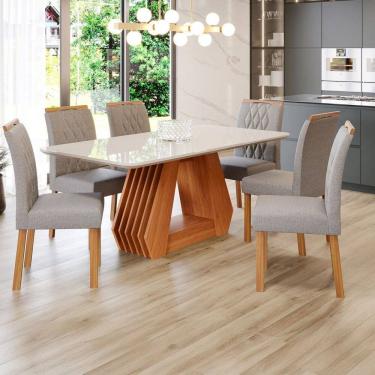 Imagem de Mesa de Jantar 6 Lugares ágata Juliana com Vidro Cinamomo/Off White/Grafite - Cimol