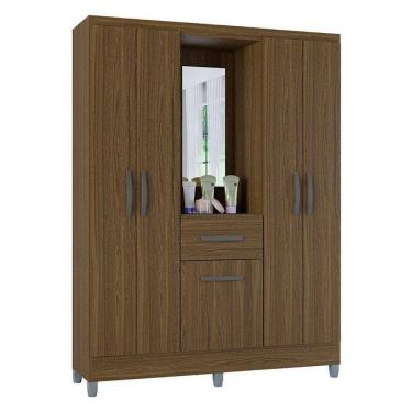 Imagem de Guarda Roupa Solteiro Atlas Capelinha 5 Portas Castanho Brilho - Poquema