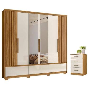 Imagem de Guarda Roupa Casal Amazonas E Cômoda Ms913 Freijó Off White Com Espelho - Moval