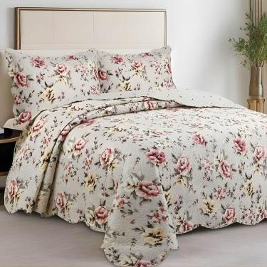 Imagem de Kit Cobre Leito Colcha Magnus Queen 3 Peças Dupla Face Estampado Floral - Garden - 100% Poliéster