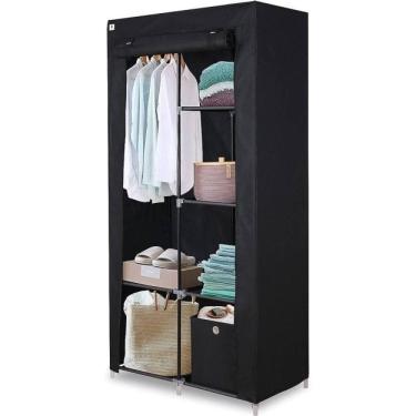 Imagem de Guarda Roupa Duplo Portatil Cabideiro Arara Roupas 5 Prateleiras Armario Dobravel Organizador Preto
