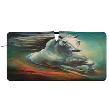 Imagem de ATTX Pára-brisas de carro pintura galopante cavalo - 149.9 cm x 76.2 cm viseira de proteção solar universal | acessórios automotivos refletores de calor para proteção do para-brisa dianteiro #197