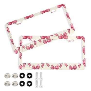 Imagem de SEHANY Lindas molduras de placa de licença de arco rosa, capas de moldura de alumínio à prova de ferrugem com orifícios elípticos e parafusos, serve para acessórios de carro de tamanho padrão de