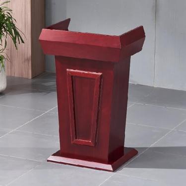 Imagem de Suporte de pódio para igreja, palestra de madeira para pódio, púlpito de igreja espaçoso com área de armazenamento de 2 camadas, palestra de sala de aula de igreja com defletor alto, feito de placa
