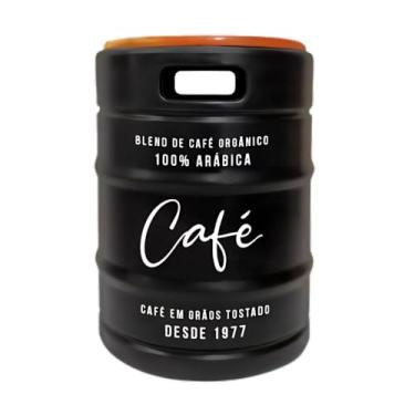 Imagem de Banco Barril "Café Coffee Time" com Tampo de Madeira – Decoração Rústica Externa