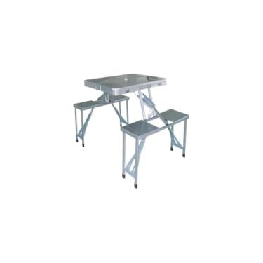 Imagem de Mesa Dobrável com Banquetas Integradas, Alumínio e MDF, 100x69x72cm Aberta, Portátil para Camping, Praia e Piquenique, Capacidade 30kg Mesa e 85kg Banquetas