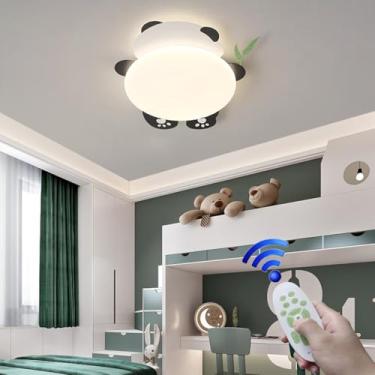 Imagem de Luminária de teto LED infantil moderna com desenho de panda, dimerizável, com cúpula de acrílico, temperatura de cor de 3000K a 6000K e controle remoto. Ideal para cozinha, ilha ou restauran