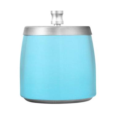 Imagem de Qilmy Cinzeiro de aço inoxidável de cor sólida azul com tampa - Cinzeiro de cigarro à prova de vento sem cheiro sem fumaça para casa, escritório, carro, pátio, varanda (uso interno e externo)