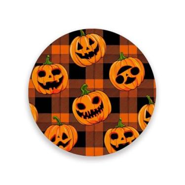Imagem de JUZIHAI Conjunto de 4 porta-copos de lanternas expressivas de Halloween, porta-copos redondos de pedra de cerâmica absorvente de 9 cm com base de cortiça, tapete de proteção de mesa para cozinha, bar
