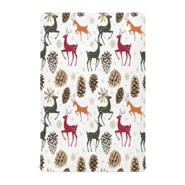 Imagem de Qilmy Lençóis de berço de bebê com estampa de rena de Natal, macio, respirável e elástico, lençol com elástico para meninos e meninas, miniberço, 99 cm x 68,5 cm, capa de colchão infantil portátil