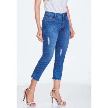 Imagem de Calça Jeans Capri Feminina HNO Barra Desfiada Azul Intense-Feminino