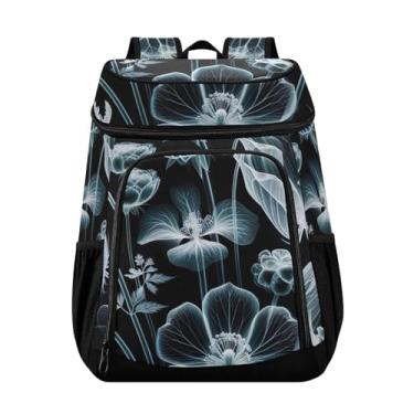 Imagem de ODAWA Mochila térmica à prova d'água para praia, listras náuticas, âncoras, mochila de almoço para piquenique, pesca, caminhadas, acampamento, Flores florais