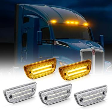 Imagem de D-Lumina 5 peças de luzes de LED para telhado de cabine para caminhões pesados Kenworth T680 T770 T880 e Peterbilt 579, lentes transparentes âmbar LED para cabine, marcador de cabine superior