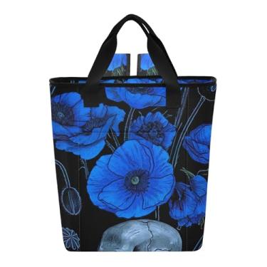Imagem de Joitme Sacos quentes e frios isolados azul flor papoula caveira preta térmica lancheira térmica 36 latas bolsa de livro para mulheres viagens