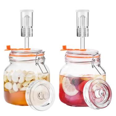 Imagem de Jillmo Frasco de fermentação de 1 litro, kit de fermentação de vidro quadrado com peso para fazer chucrute, molho picante, hidromel, cidra e mais, pacote com 2