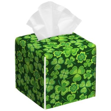 Imagem de Pacote com 2 capas para caixa de lenços de papel de trevo do dia de São Patrício quadrado trevo verde PU couro PU organizador de papel facial à prova d'água para banheiro, cozinha, casa, escritório