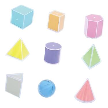 Imagem de TTETTZ 9x Sólidos Geométricos 3D Brinquedos Educativos de Matemática Prática Jogos de Matemática Portáteis Material Escolar Reconhecimento de Formas