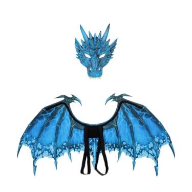 Imagem de LCSVCCXA Conjunto de Asas E Máscaras de Dinossauro, Fantasia de Dragão para Adultos, Brinquedo de Faz de Conta, Adereços para Fantasia de Carnaval E Festa à Má, azul