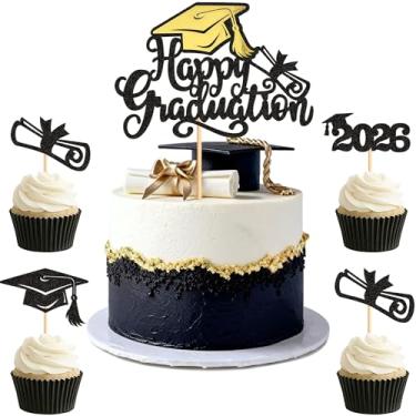 Imagem de Ercadio 25Pcs Happy Graduation Cake Topper 2026 Graduation Cap Diploma Cupcake Topper Bachelor Master Doctor Graduate Celebration Party Decorations Supplies