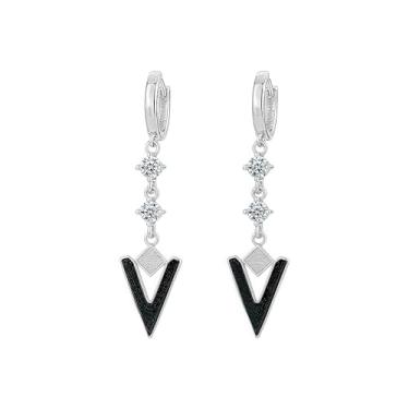 Imagem de Brincos pendentes femininos pretos e prateados modernos de borla geométrica com laço geométrico, hipoalergênico, leve, joia elegante, standard, Latão, Sem pedra preciosa