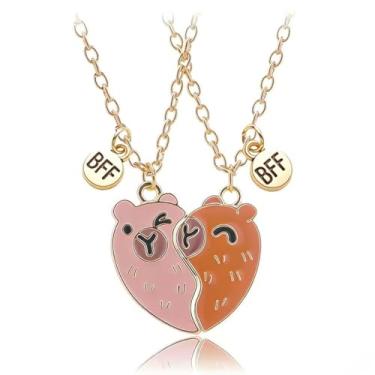 Imagem de ZZQPSD Conjunto de colar de coração dividido Capivara para 2 - Colar para melhor amiga, joia de amizade para mulheres, presente fofo para casais para ela e ele, presente de coração para amigos