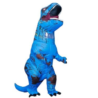 Imagem de MASTAOUTDOOR Fantasia inflável T-rex para adultos, fantasia de dinossauro, divertida, festa de Halloween, cosplay, dinossauro (azul)