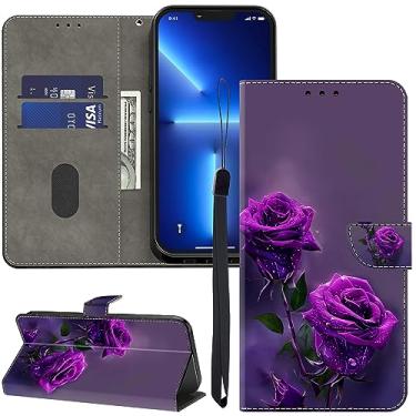 Imagem de ALILANG Capa para celular Samsung Galaxy A37 5G/A36 5G/A56 5G com suporte para cartão de crédito, capa protetora de couro PU estilo flip book com fecho magnético para Galaxy A37 5G - Rosas roxas