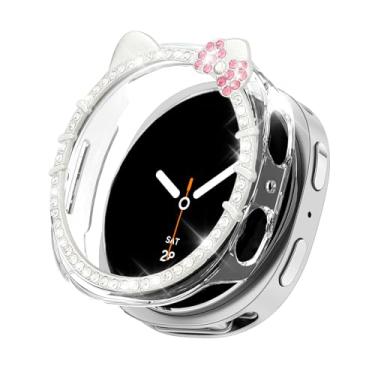 Imagem de Watbro Capa de desenho animado com laço de gato brilhante para Samsung Galaxy Watch 8 2025 capa protetora de 44 mm, lindo diamante de cristal rígido PC protetor para mulheres acessórios