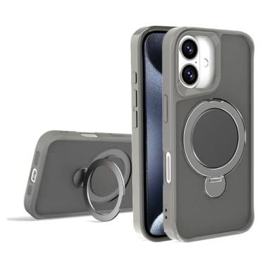 Imagem de Capa para iPhone 11 com suporte magnético giratório de 360° em metal, acabamento fosco e proteção traseira, cinza.