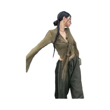 Imagem de Blusa Feminina De Manga Longa Com Detalhes Em Renda E Malha Sexy Moda 