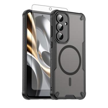 Imagem de Asuwish Capa de telefone para Samsung Galaxy S25 FE 5G, compatível com Magsafe Magnetic, protetor de tela, capa protetora à prova de choque traseira fosca translúcida S 25 EF S25FE 25S mulheres homens