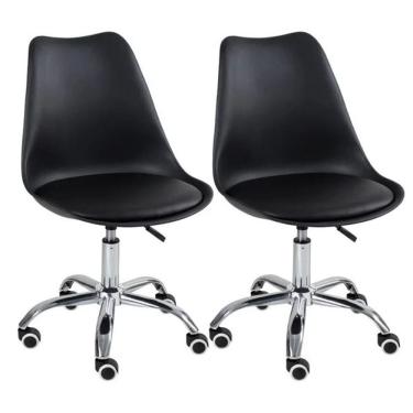 Imagem de Kit 2 Cadeira Home Office Leda Giratória, Assento em Polipropileno com Almofada, Base C...