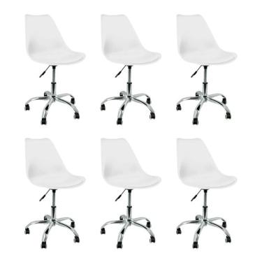 Imagem de Kit 6 Cadeiras Luisa Saarinen Giratória, Home Office, Regulagem de Altura, Branco