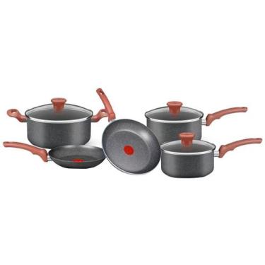 Imagem de Jogo de Panelas Rochedo Antiaderente de Alumínio Cinza e Bege 5 Peças 
