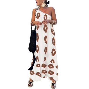 Imagem de Vestido PRETTYGARDEN Maxi Floral Boho Ombro Único Branco G