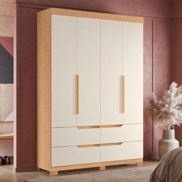 Imagem de Guarda Roupa Casal Boston 5 Portas 4 Gavetas MDP Freijó-Off White Casa H