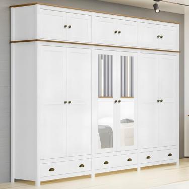 Imagem de Guarda Roupa Casal Lázio F07 12 Portas de Bater 3 Gavetas Madeira Branco-Freijó Mpozenato
