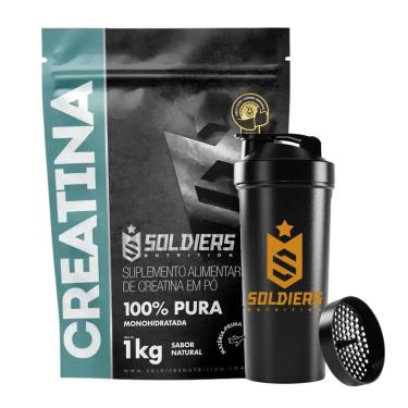 Imagem de Kit Creatina 1kg Coqueteleira Slim Preto Logo Dourado Soldiers Nutrition-Unissex