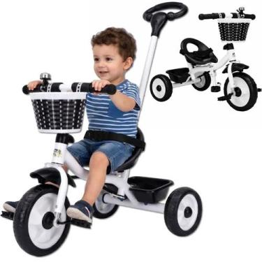 Imagem de Triciclo Infantil com Haste Empurrador Apoiador Removível Pedal Cesto 