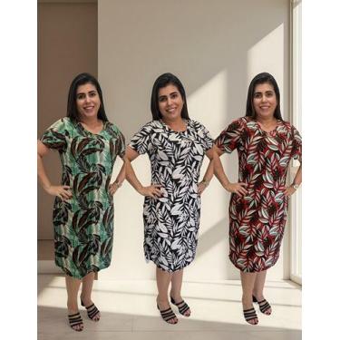 Imagem de Kit 3 Vestido Liganete Fresquinho 2102 Pai Cor:EstampadoTamanho:G2 - L