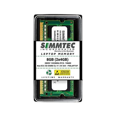 Imagem de Kit de atualização de memória RAM Simmtec RAM 8GB (2x4GB) DDR3 1333MHz SODIMM PC3-10600 204-Pin CL9 Non-ECC Unbuffered Notebook Laptop RAM